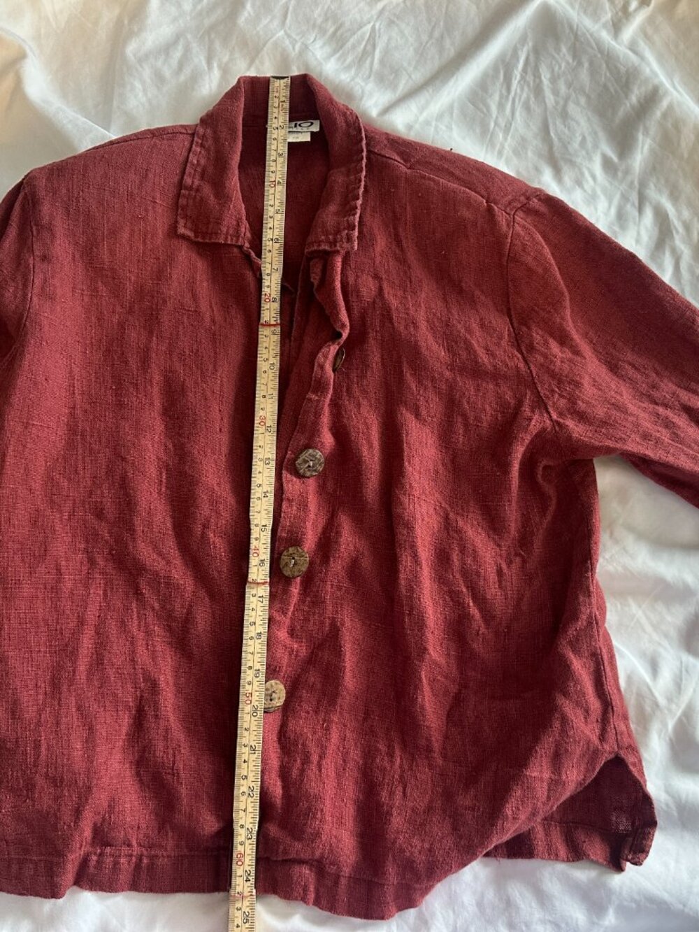 Vintage 90s Linen Shirt CLIO Petites Size PM Red Button Up Shirt Made in USA - Picture 7 of 8